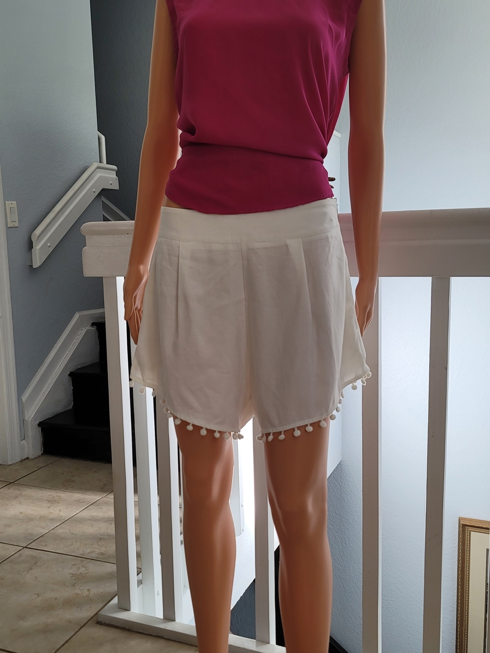 MISS ORD White Pom-Pom Trim Skort with Pleated Front